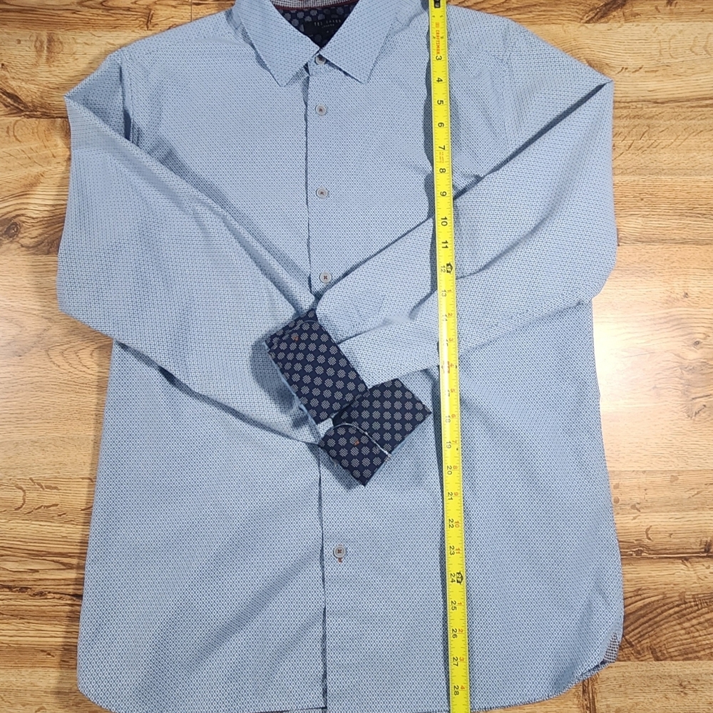 Ted Baker Men's Dense Geo Pattern Blue Casual Shirt, Size L - 4 Long Sleeves - Picture 2 of 15